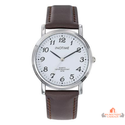 Montre Homme Inotime – Garantie 2 ans – Bracelet Cuir Marron Moyen, Cadran Blanc, Mouvement MIYOTA 2035