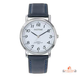 Montre Homme Inotime – Garantie 2 ans – Bracelet Synthétique Bleu Foncé, Cadran Blanc, Mouvement MIYOTA 2035