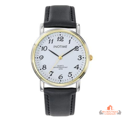 Montre Homme Inotime – Garantie 2 ans – Bracelet Cuir Synthétique Noir, Cadran Blanc, Mouvement MIYOTA 2035