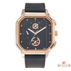 Montre Homme Inotime – Garantie 2 ans – Bracelet Synthétique Noir, Cadran Noir, Boîtier Doré Rose