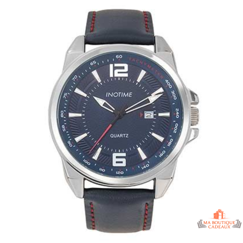 Montre Homme Inotime en synthétique, garantie 2 ans, mouvement MIYOTA 2115, cadran bleu foncé, bracelet bleu foncé.