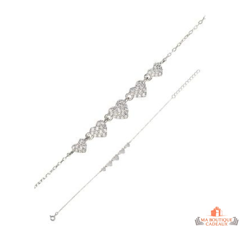 Bracelet Cinq Cœurs en argent 925/°° avec zirconium - Carla Nogueres - Garantie 2 ans.