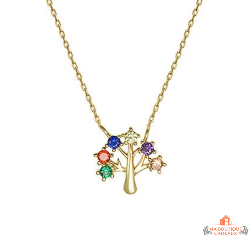 Collier pendentif Arbre de Vie en plaqué or avec zirconium multicolore - Carla Nogueres - Garantie 2 ans.