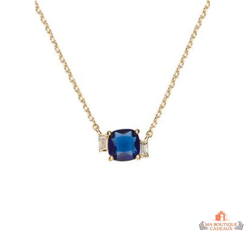 Collier pendentif solitaire bleu saphir en plaqué or - Carla Nogueres - Garantie 2 ans.