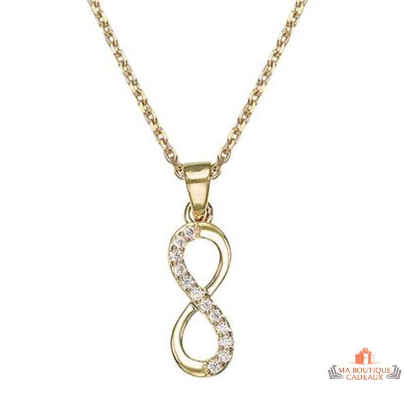 Collier pendentif infini en plaqué or avec zircons Carla Nogueres, Garantie 2 ans