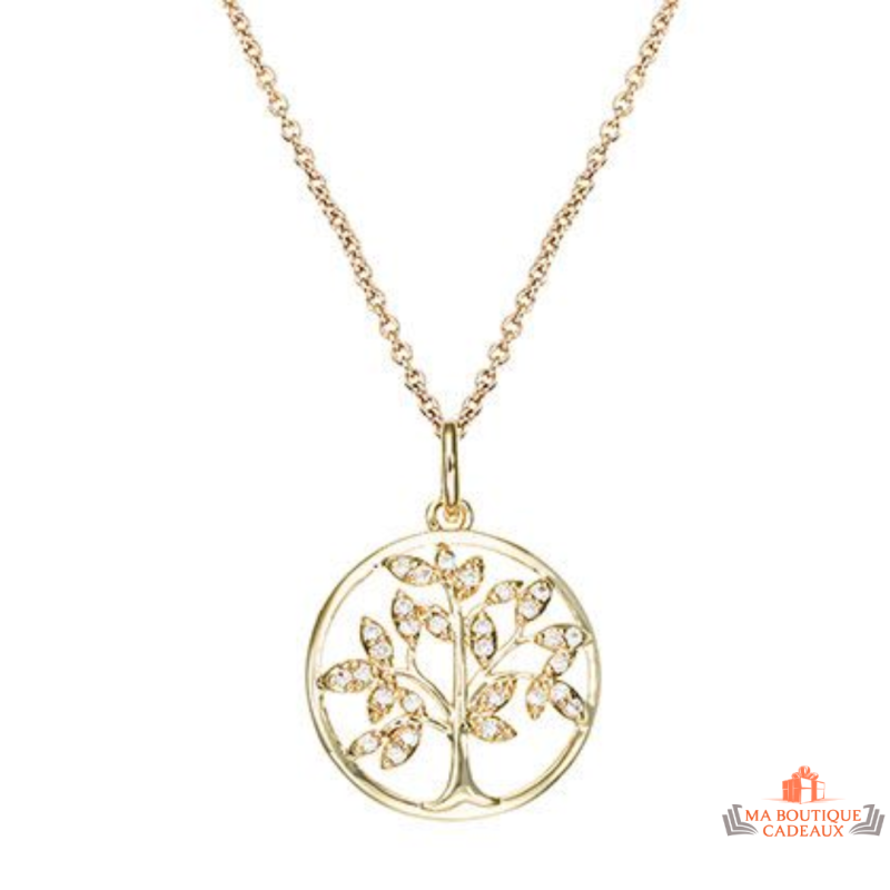 Collier pendentif arbre de vie en plaqué or avec zircons Carla Nogueres, Garantie 2 ans