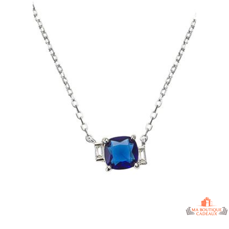 Collier pendentif solitaire en argent 925/°° avec zircon bleu saphir Carla Nogueres, Garantie 2 ans