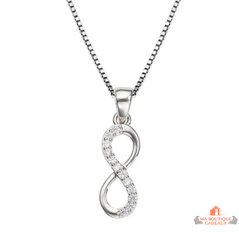 Collier pendentif infini en argent 925/°° avec zircons Carla Nogueres, Garantie 2 ans