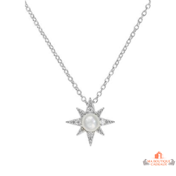 Collier pendentif étoile en argent 925/°° avec perle et zircons Carla Nogueres, Garantie 2 ans