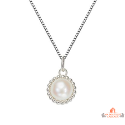 Collier pendentif rosace en argent 925/°° avec demi perle Carla Nogueres, Garantie 2 ans