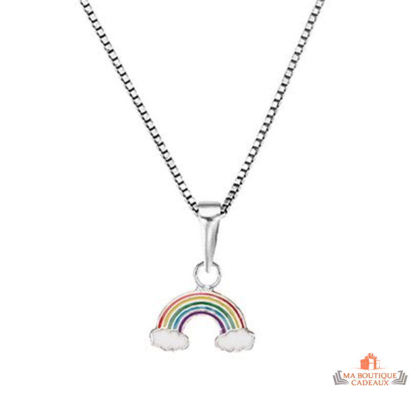 Collier pendentif arc-en-ciel en argent 925/°° émaillé Carla Nogueres, Garantie 2 ans