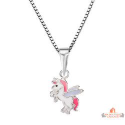 Collier pendentif licorne en argent 925/°° avec ailes en émail Carla Nogueres, Garantie 2 ans