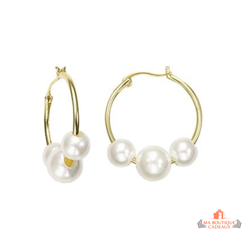 Boucles d’oreilles anneaux en plaqué or avec perles Carla Nogueres, Garantie 2 ans