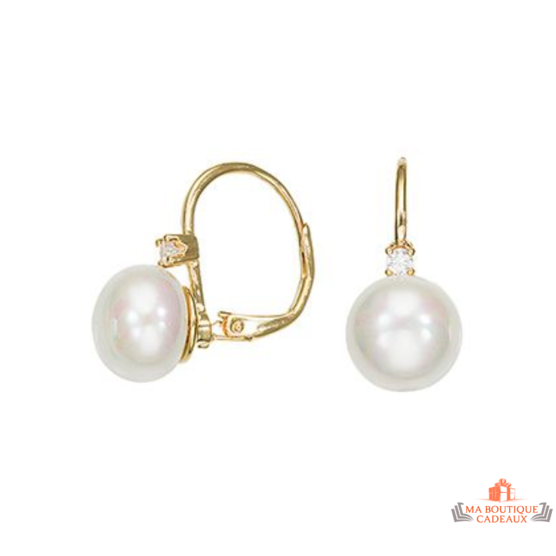 Boucles d’oreilles anneau en plaqué or avec perle Carla Nogueres, Garantie 2 ans