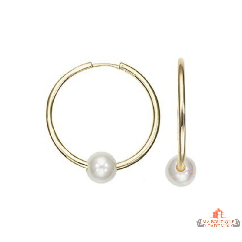 Boucles d’oreilles anneau en plaqué or avec perle Carla Nogueres, Garantie 2 ans