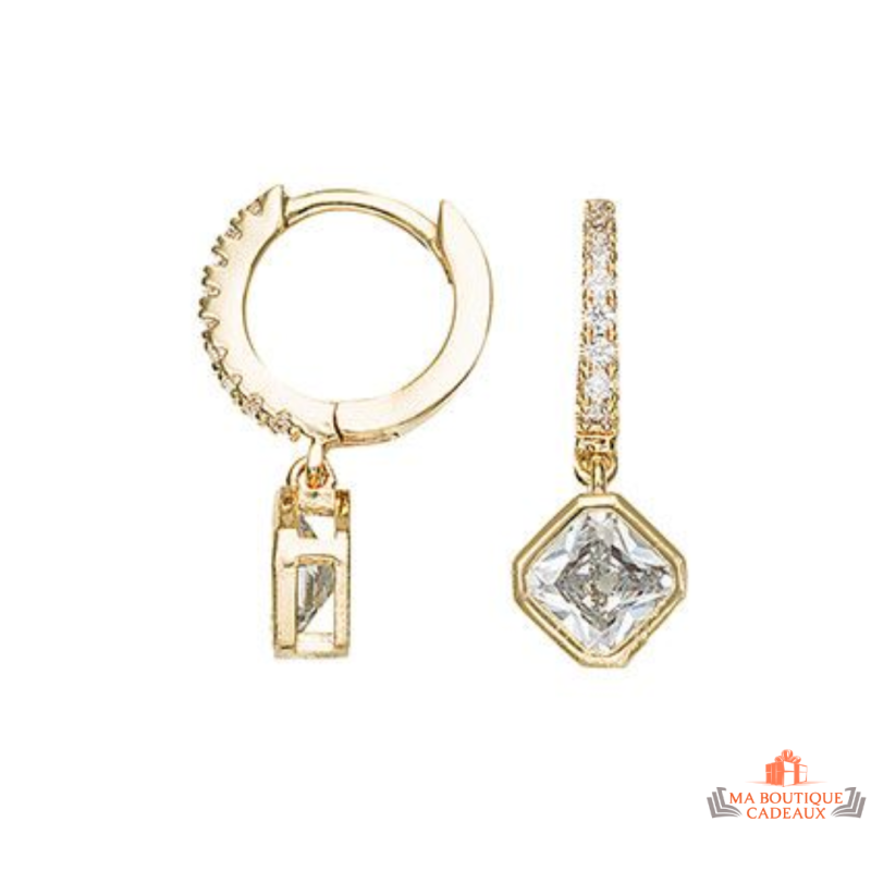 Boucles d’oreilles solitaire en plaqué or avec zircon Carla Nogueres, Garantie 2 ans