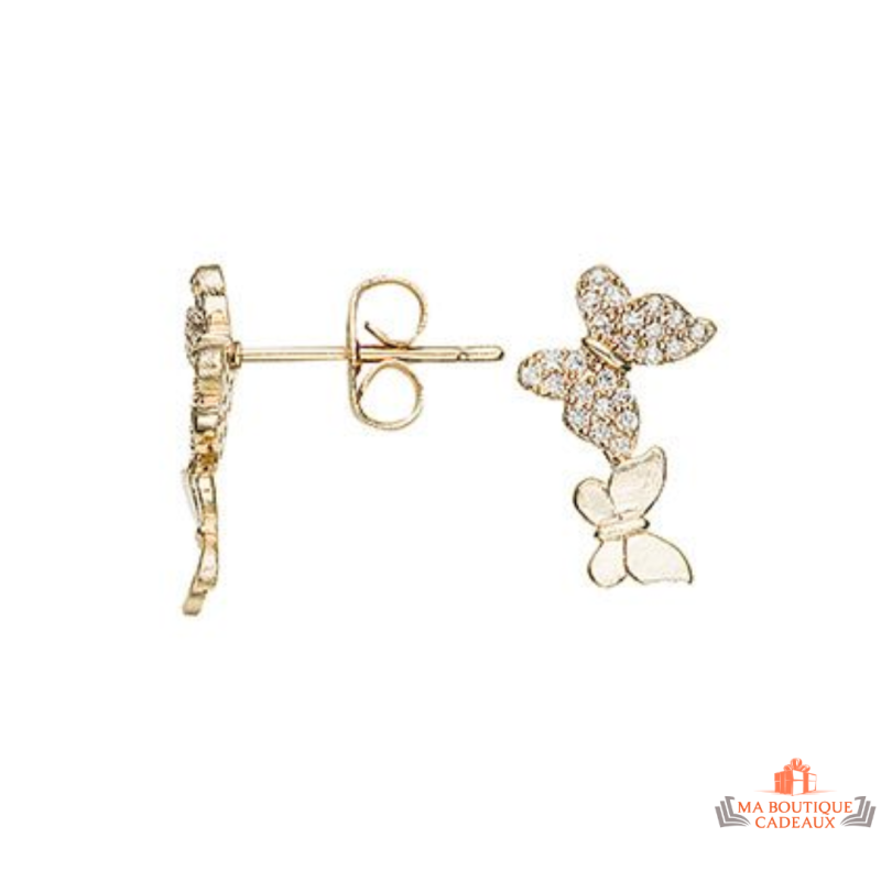 Boucles d’oreilles papillons en plaqué or avec zircon Carla Nogueres, Garantie 2 ans