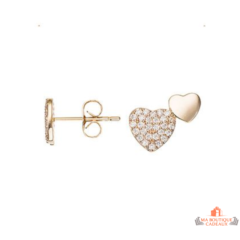 Boucles d’oreilles cœurs en plaqué or avec zircon Carla Nogueres, Garantie 2 ans