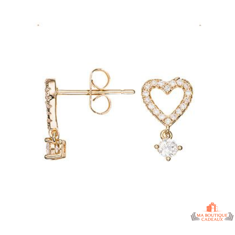 Boucles d’oreilles cœur en plaqué or avec zircon pendante Carla Nogueres, Garantie 2 ans