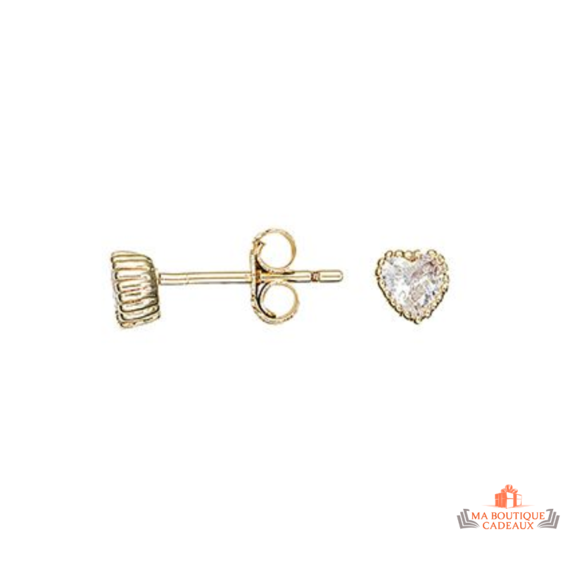 Boucles d’oreilles cœur en plaqué or avec zirconium Carla Nogueres, Garantie 2 ans