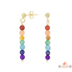 Boucles d’oreilles pendantes en argent 925/°° avec pierres multicolores Carla Nogueres, Garantie 2 ans