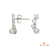 Boucles d’oreilles en argent 925/°° avec perle et trois zircons Carla Nogueres, Garantie 2 ans