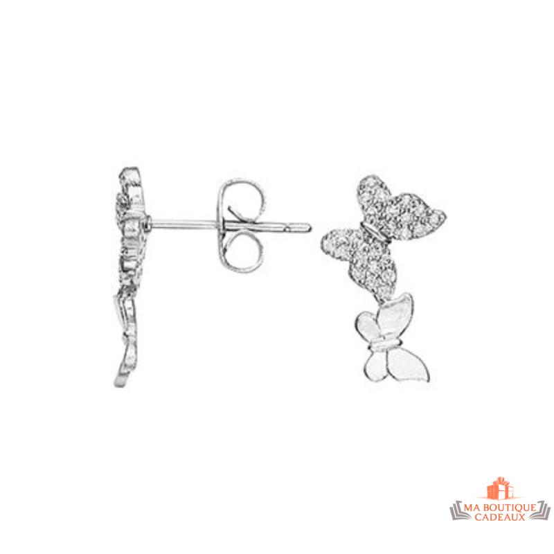 Boucles d’oreilles papillons en argent 925/°° avec zircon Carla Nogueres, Garantie 2 ans