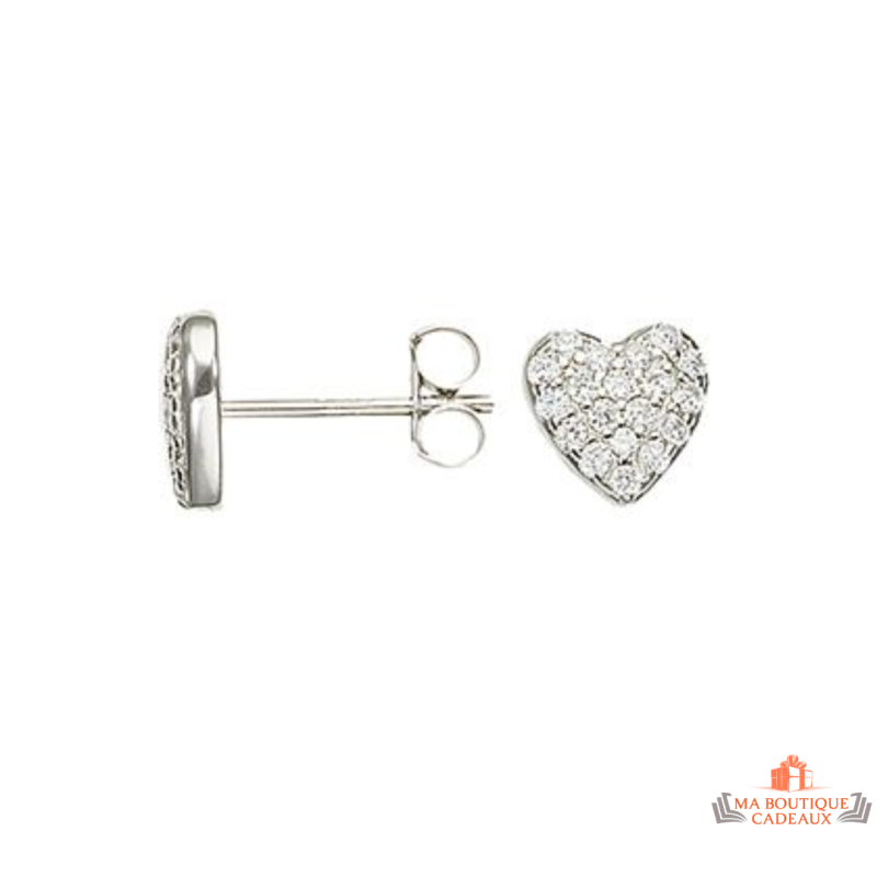 Boucles d’oreilles cœur en argent 925/°° avec zircon Carla Nogueres, Garantie 2 ans