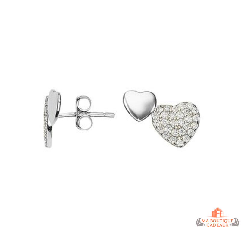 Boucles d’oreilles cœurs en argent 925/°° avec zircon Carla Nogueres, Garantie 2 ans