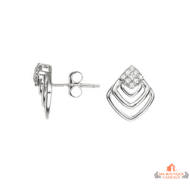 Boucles d’oreilles losanges en argent 925/°° avec zircon Carla Nogueres, Garantie 2 ans