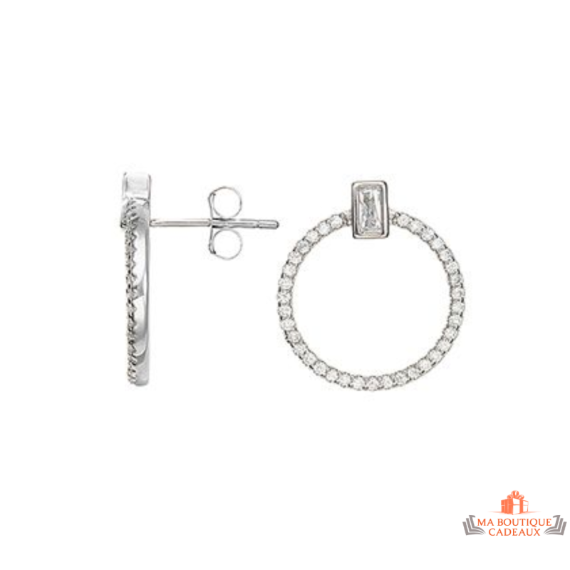 Boucles d’oreilles anneau en argent 925/°° avec zircon Carla Nogueres, Garantie 2 ans