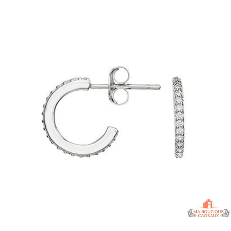 Boucles d’oreilles anneau en argent 925/°° avec zircon Carla Nogueres, Garantie 2 ans