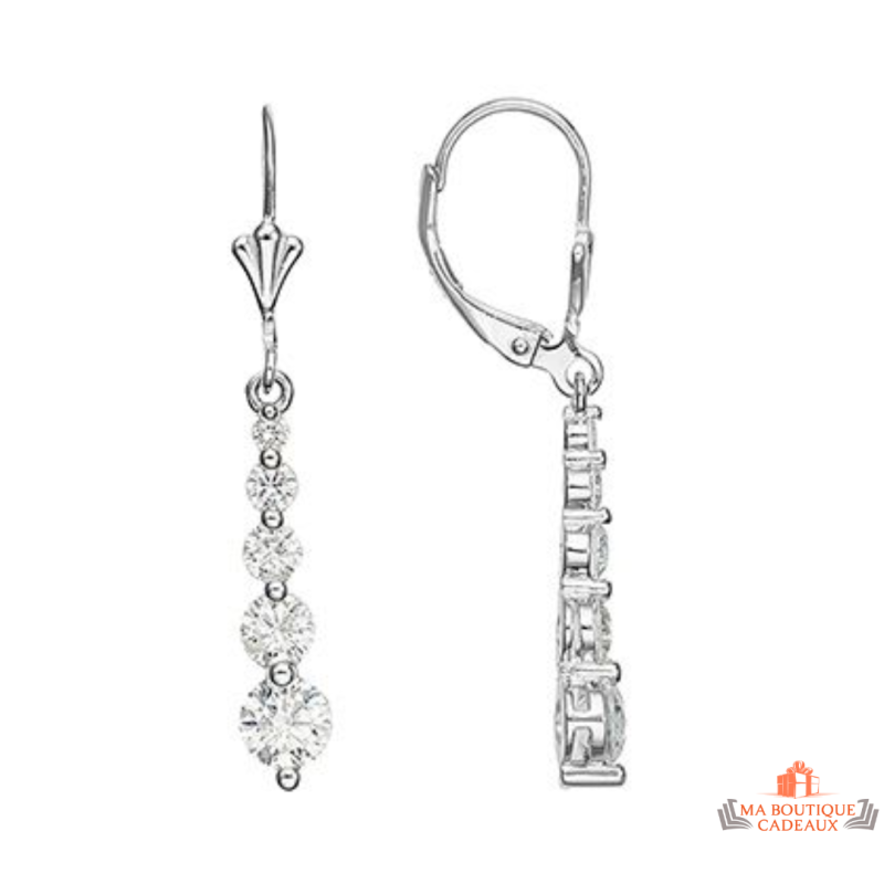 Boucles d’oreilles pendantes en argent 925/°° avec cinq zircons Carla Nogueres, Garantie 2 ans