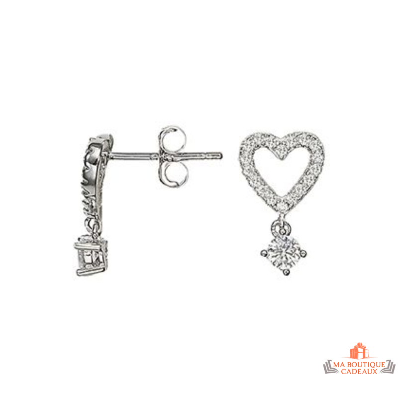 Boucles d’oreilles cœur en argent 925/°° avec zircon Carla Nogueres, Garantie 2 ans