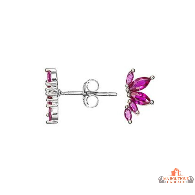 Boucles d’oreilles demi-fleur rouge en argent 925/°° Carla Nogueres, Garantie 2 ans