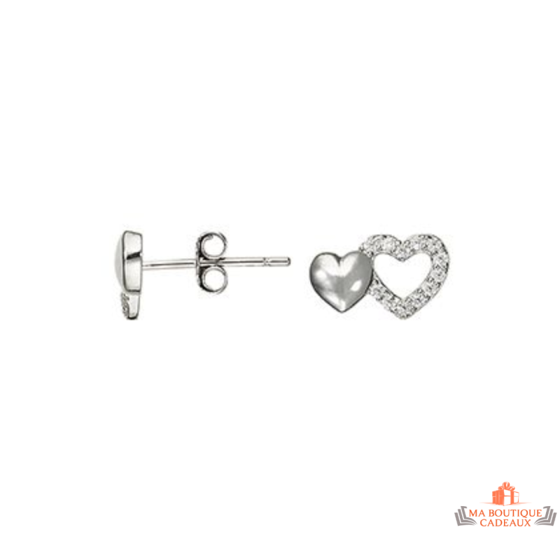 Boucles d’oreilles cœurs en argent 925/°° avec zircon Carla Nogueres, Garantie 2 ans