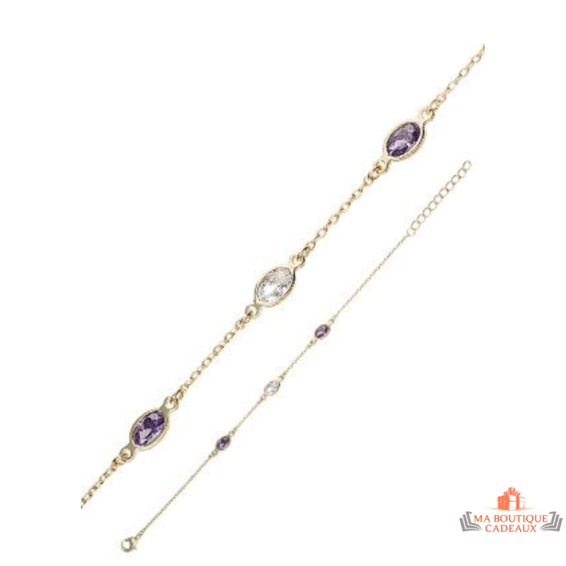Bracelet en plaqué or Carla Nogueres avec pierres blanche et violettes en oxyde de zirconium | Garantie 2 ans