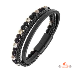 Bracelet Homme en Acier, Perles et Cuir – Carla Nogueres | Garantie 2 ans