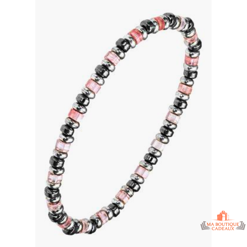 Bracelet Fantaisie Extensible Perles Roses Transparentes & Métalliques – Carla Nogueres | Garantie 2 ans