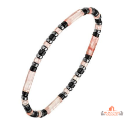 Bracelet Fantaisie Extensible Perles Longues Roses Nacrées & Métalliques – Carla Nogueres | Garantie 2 ans