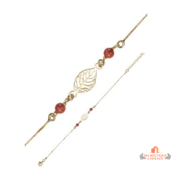Bracelet Argent Doré Or Fin Feuille & Perles Marron – Carla Nogueres | Garantie 2 ans
