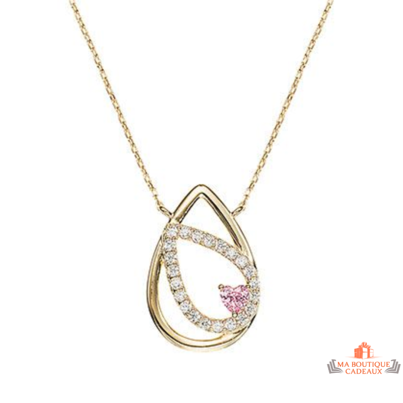 Collier pendentif plaqué or deux gouttes enlacées serties – Carla Nogueres – Femme – 45 cm
