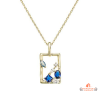 Collier pendentif plaqué or rectangle avec trio de pierres bleu, vert et blanche – Carla Nogueres – Femme – 45 cm