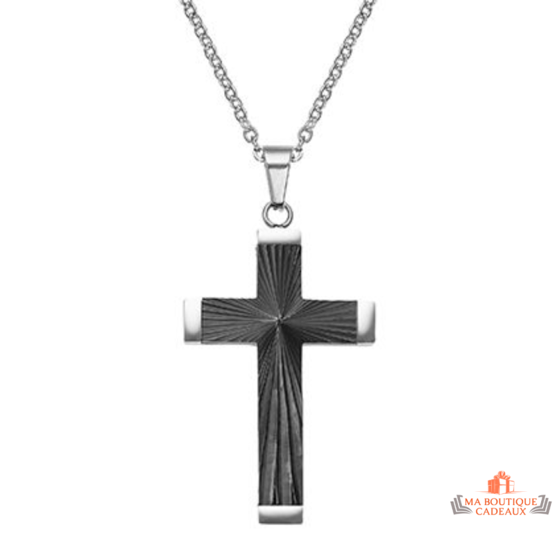 Collier homme en acier avec pendentif croix noire – Bivouac – Bijou masculin