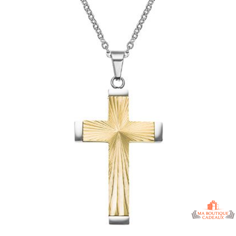 Collier homme en acier avec pendentif croix dorée – Bivouac