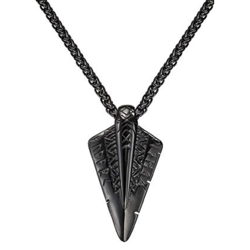 Collier homme en acier noir motif flèche viking gravée – Bivouac – Bijou masculin et symbolique