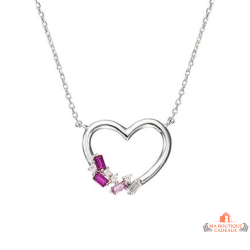Collier en argent pendentif cœur serti de pierres roses – Carla Nogueres – Femme – 45 cm