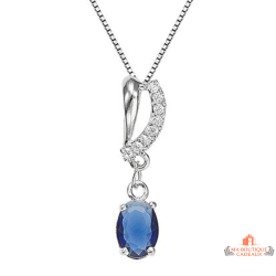 Collier en argent avec pendentif solitaire bleu saphir – Carla Nogueres – Femme – 45 cm