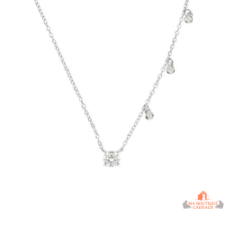 Collier en argent avec pendentif solitaire et pierres blanches – Carla Nogueres – Femme – 45 cm
