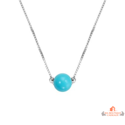 Collier en argent avec perle d’imitation bleu turquoise – Carla Nogueres – Femme – 42+3 cm